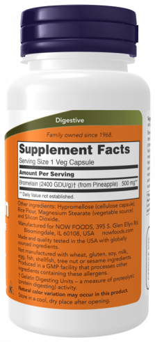NOW Bromelain 2400 GDU/g-500 mg, 60 капсул
