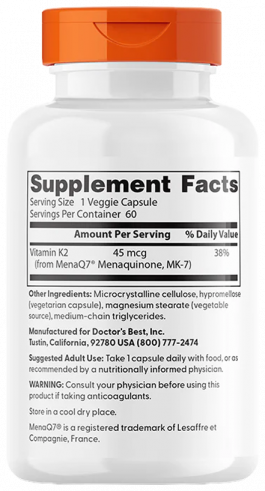Doctor's Best Vitamin K2 MK-7, Витамин K2 MK-7, 60 капсул