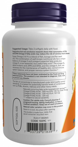 NOW Super Omega 3-6-9 1200 mg, 90 капсул