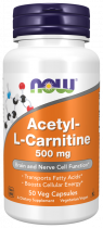 NOW Acetyl L-Carnitine 500 mg, Ацетил L-Карнитин 500 мг, 50 капсул