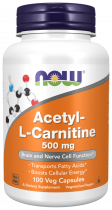NOW Acetyl L-Carnitine 500 mg, Ацетил L-Карнитин 500 мг, 100 капсул