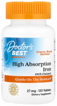Doctor's Best High Absorption Iron, Хелат Железа, 120 таблеток