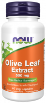 NOW Olive Leaf Extract 500 mg, Экстракт листьев оливы 500 мг, 60 капсул