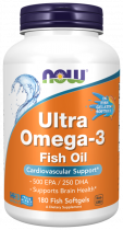 NOW Ultra Omega-3 Fish Oil 500 EPA/250 DHA, Ультра Омега-3 Фиш Ойл 500 ЭПК/250 ДГК, 180 капсул